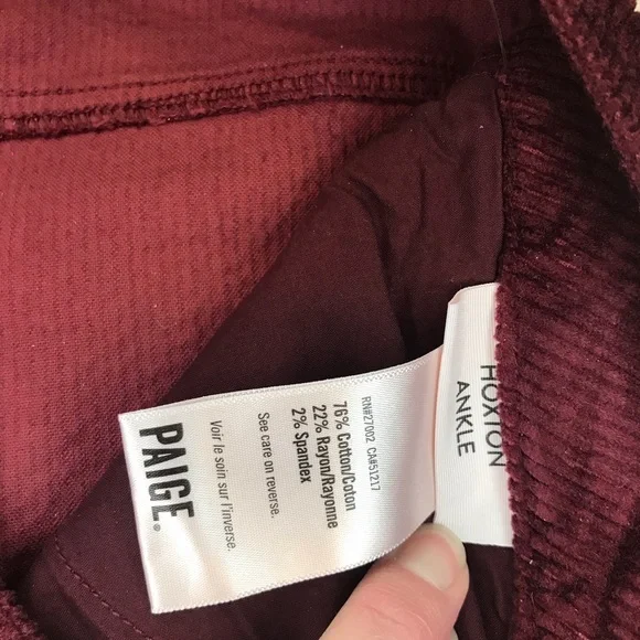 Paige Hoxton Ankle Skinny Burgundy Cords Size 30